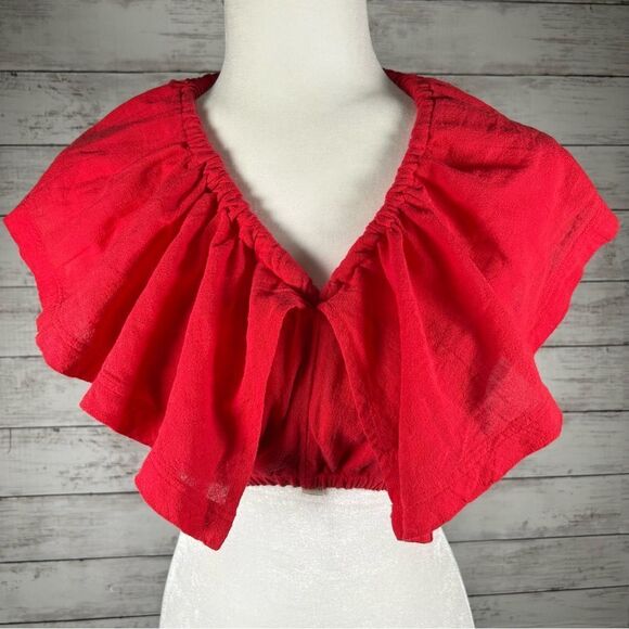 Free People Take Me Out Convertible Red Cotton Top M NEW - Picture 5 of 8